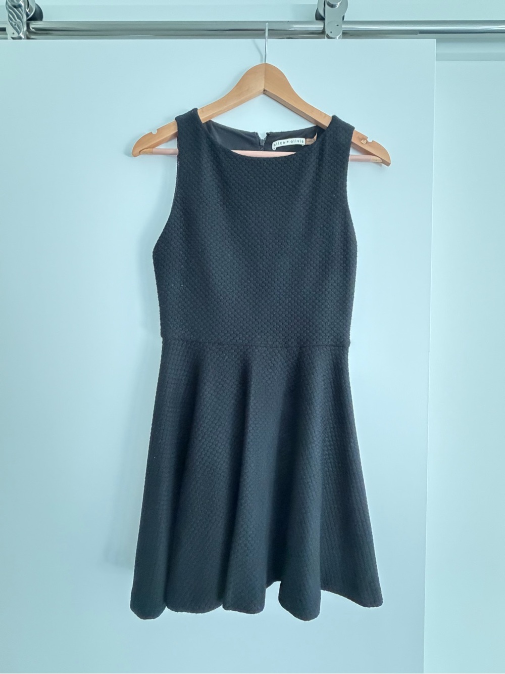 Alice + Olivia Black Textured Sleeveless Fit-and-Flare Mini Black Dress